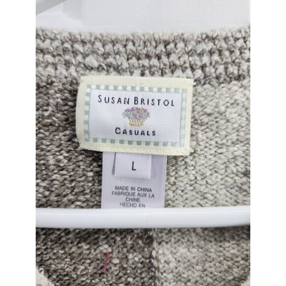 SUSAN BRISTOL Hand Embroidered Floral Marled Knit Sweater L - Picture 3 of 15